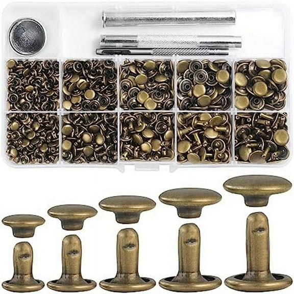 340 Sets Leather Rivet Kit Rivets Leather Double Hat Rivets Apparel Fabric for Repairing Clothes Shoes Bags Belts A