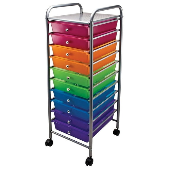 34004 Portable Drawer Organizer, 13w x 15 3/8d x 37-3/4h, Assorted/Matte Gray Multi-Color 10 Drawers