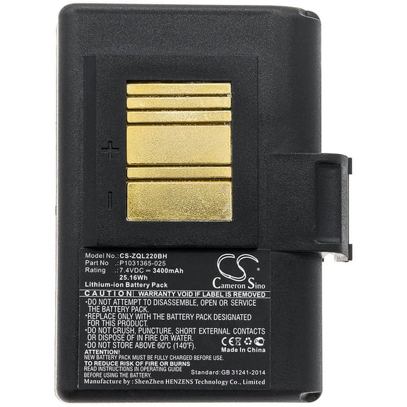 3400mAh Zebra P1031365-059 BTRY-MPP-34MAHC1-01 P1031365-025 P1051378 P1023901 BTRY-MPP-34MA1-01 Battery for ZQ610 QLn320HC