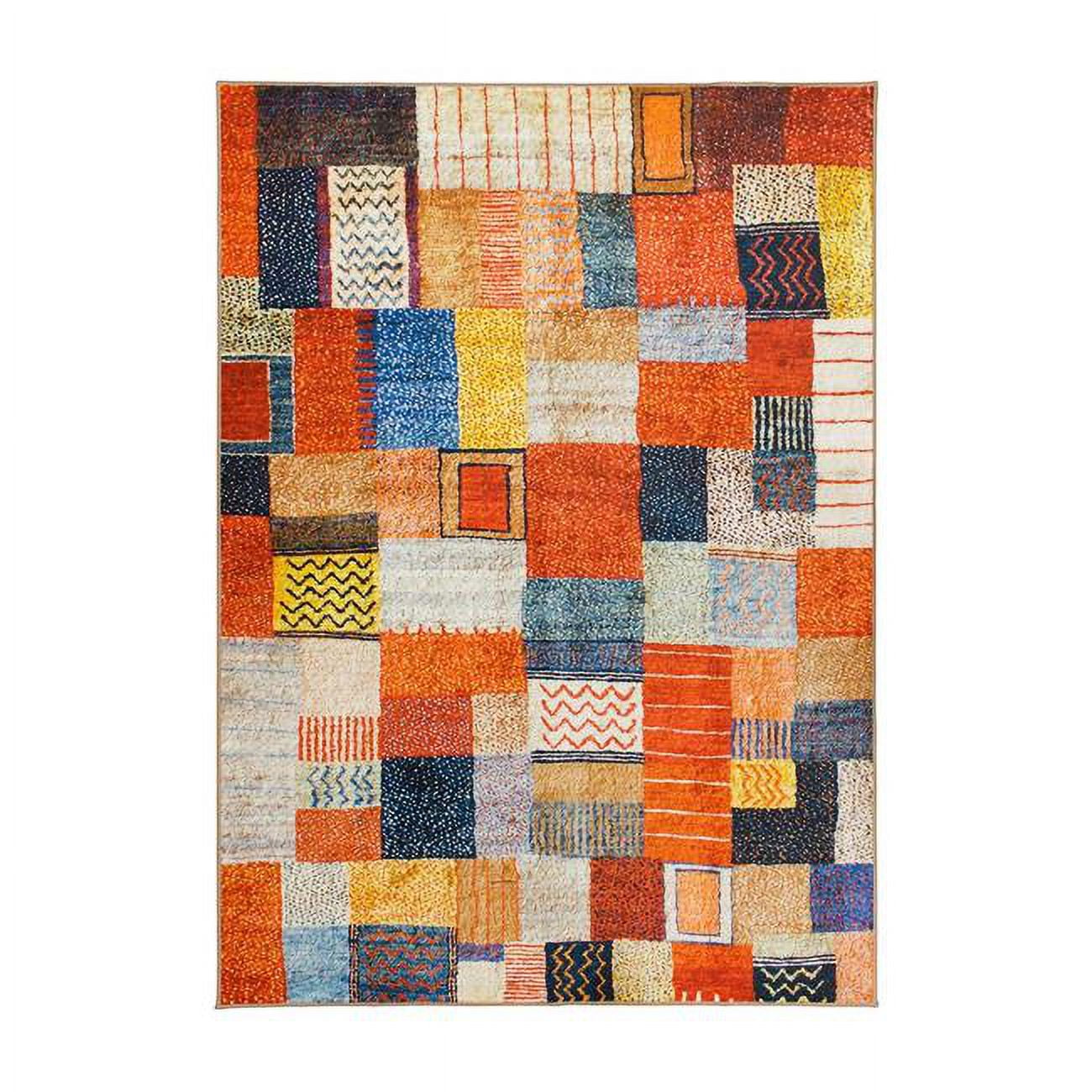 Multicolor 5' x 7' Synthetic Flat Woven Patchwork Rug