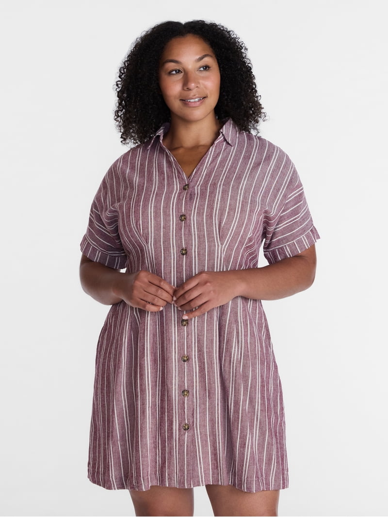 mini dress shirt Short Sleeve Button Down Shirt Mini Dress - SMALL / NATURAL