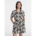 thumbnail image 1 of Time and Tru Women's Linen Pleated Waist Fit And Flare Mini Shirt Dress, Sizes XS-XXXL, 1 of 6