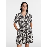 Women's Linen Blend Pleated Mini Shirtdress with Short Sleeves, Sizes XS-XXXL