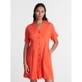 thumbnail image 1 of Time and Tru Women's Linen Pleated Waist Fit And Flare Mini Shirt Dress, Sizes XS-XXXL, 1 of 6