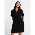 thumbnail image 1 of Time and Tru Women's Linen Blend Pleated Mini Shirtdress with Short Sleeves, Sizes XS-XXXL, 1 of 6