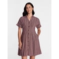 thumbnail image 1 of Time and Tru Women's Linen Blend Pleated Mini Shirtdress with Short Sleeves, Sizes XS-XXXL, 1 of 5
