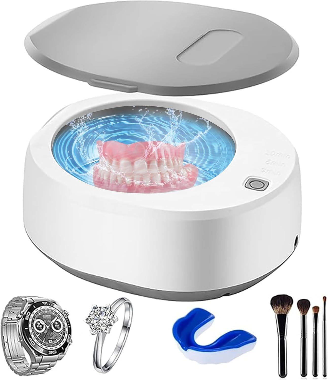 340ML All-in-One Ultrasonic Cleaner for Jewelry, Retainers, Dentures, Aligners, Portable Cleaning Machine, 49kHz Ultra-Quiet Night Guards, Mouth Guards