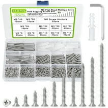 340PCS M3 Self Tapping Screws Assortment Kit, Phillips Flat Head Tapping Machine Screws with T Shape Wrench 6mm to 50mm