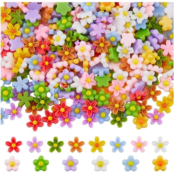 340Pcs 14 Styles Resin Flower Cabochons Flatback Cabochons Flower Beads