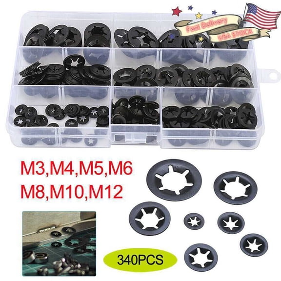 340Pcs Starlock Washers Push On Lock Star Tooth Grab Fastener Clips Lock Set USA