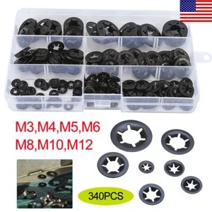 340X Push On Flat Clip Grab Quick Lock Washer Fastener Assortment Kit Set M3-M12