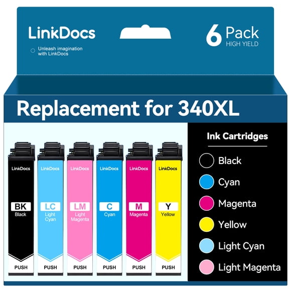 LinkDocs  Ink Cartridge Combo Pack Replacement for Epson 340XL 340 T340 Ink Cartridges for Expression Photo XP-8800 Printer Ink (6 Pack,1 Black,1 Cyan,1 Magenta,1 Yellow,1 Light Cyan,1 Light Magenta)