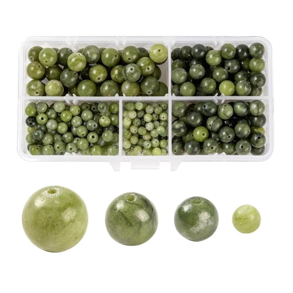 340pcs 4 Sizes Natural Gemstone Beads Taiwan Jade Natural Energy Stone Healing Power for Jewelry Making Round Olive Drab 4mm/6mm/8mm/10mm Hole: 0.8~1.5mm