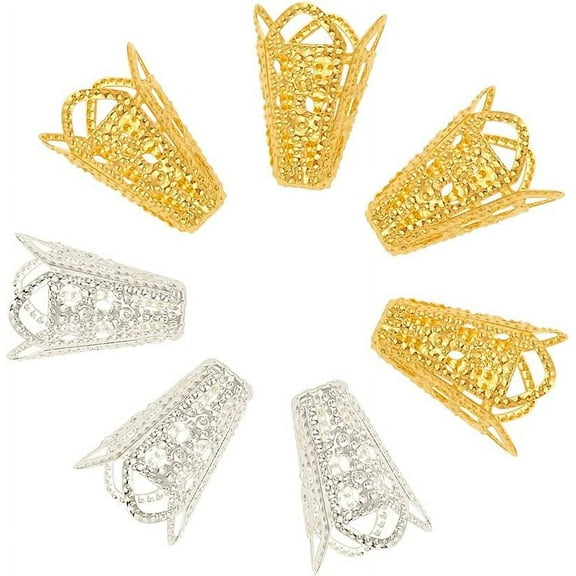 340pcs Bead Spacer Caps Golden Silver Filigree Flower Bead Caps Metal End Caps Spacers Findings Hollow Bead Cap Spacers for DIY