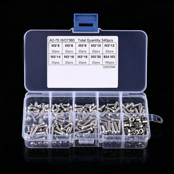 340pcs M3 Hex Socket Screw Nut Stainless Steel M3 Screws Nuts Assortment Kit Fastener,180 x Screws 160 x Nuts,Silver