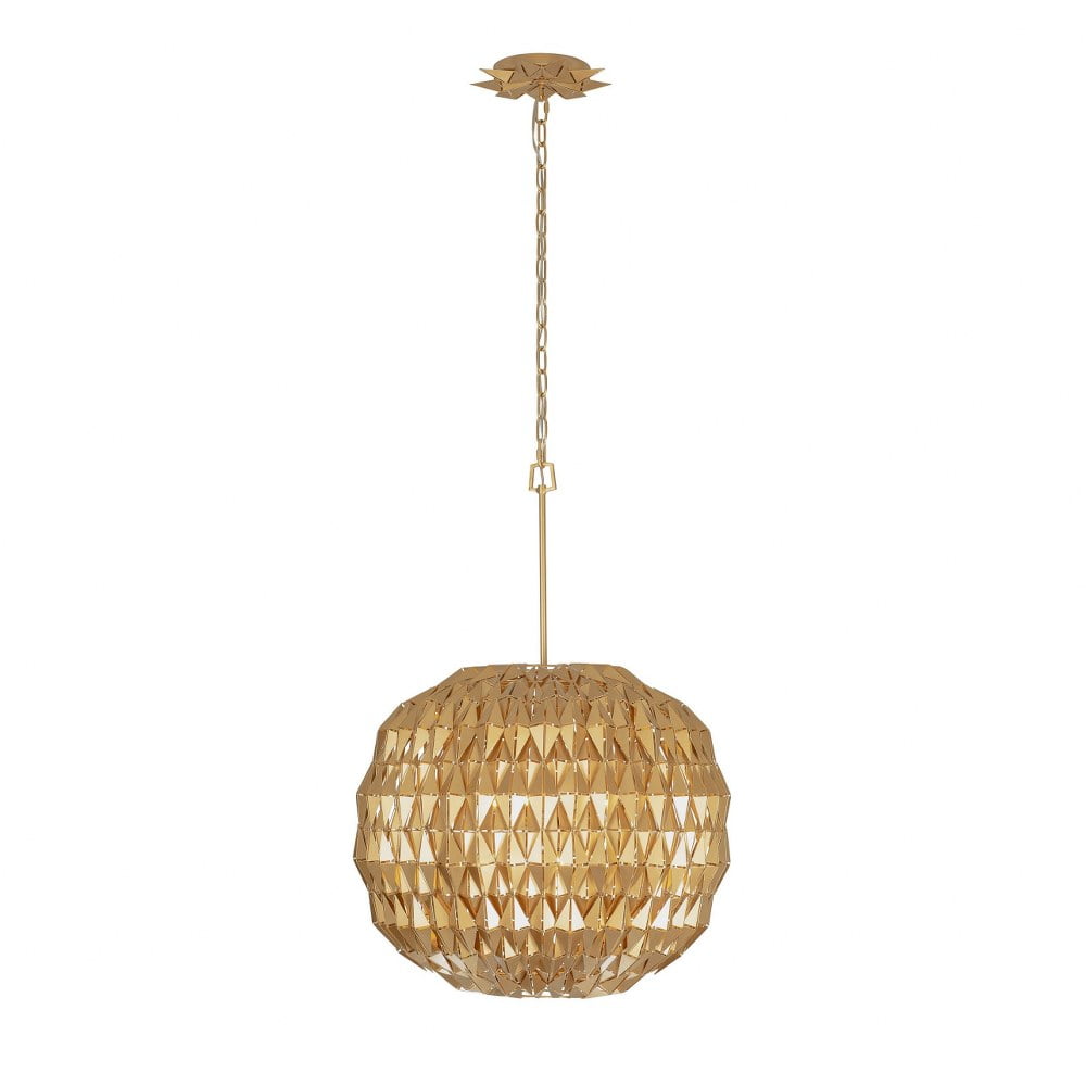 French Gold Glass Globe Pendant Light, 18" Wide