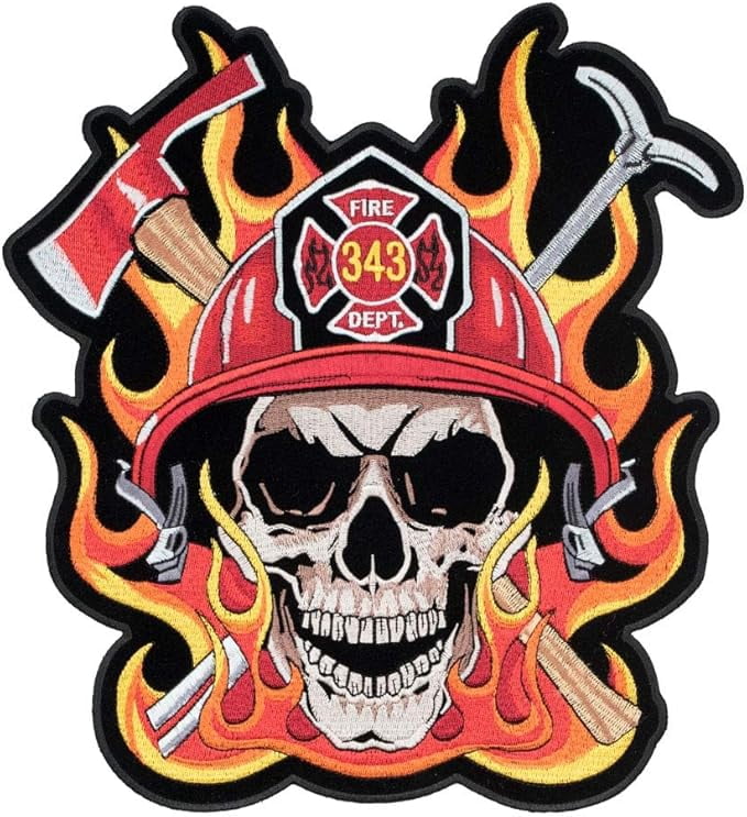 343 Firefighter Skull & Flames Patch, Large Size - Walmart.com