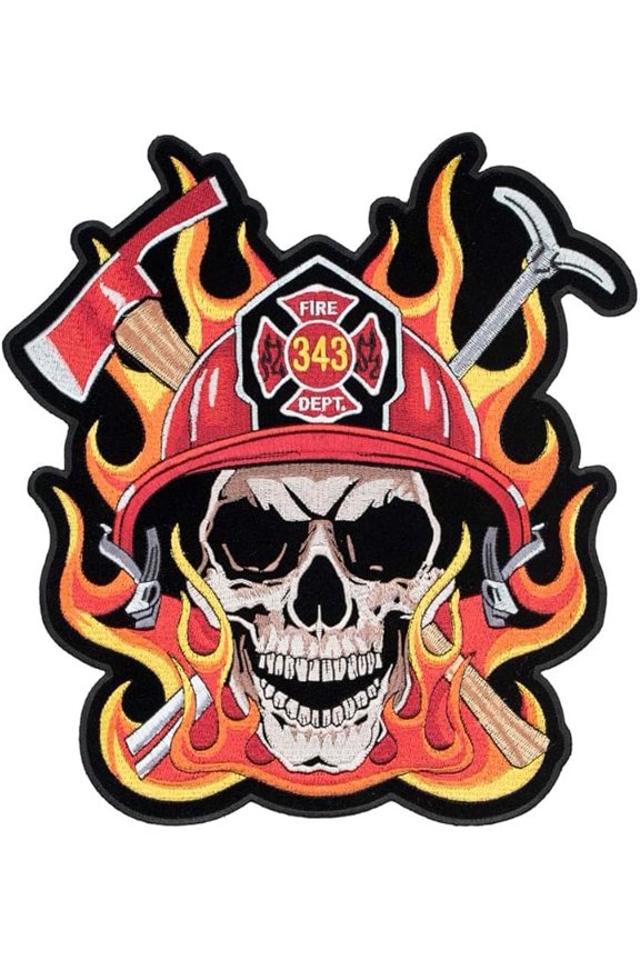 343 Firefighter Skull & Flames Patch, Large Size