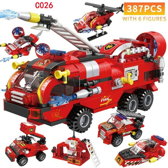 343 Pcs Fire Rescue Spray Aerial Water Tank Building Blocks Fire Truck Fire Series Series Fireman Children Bricks Toys