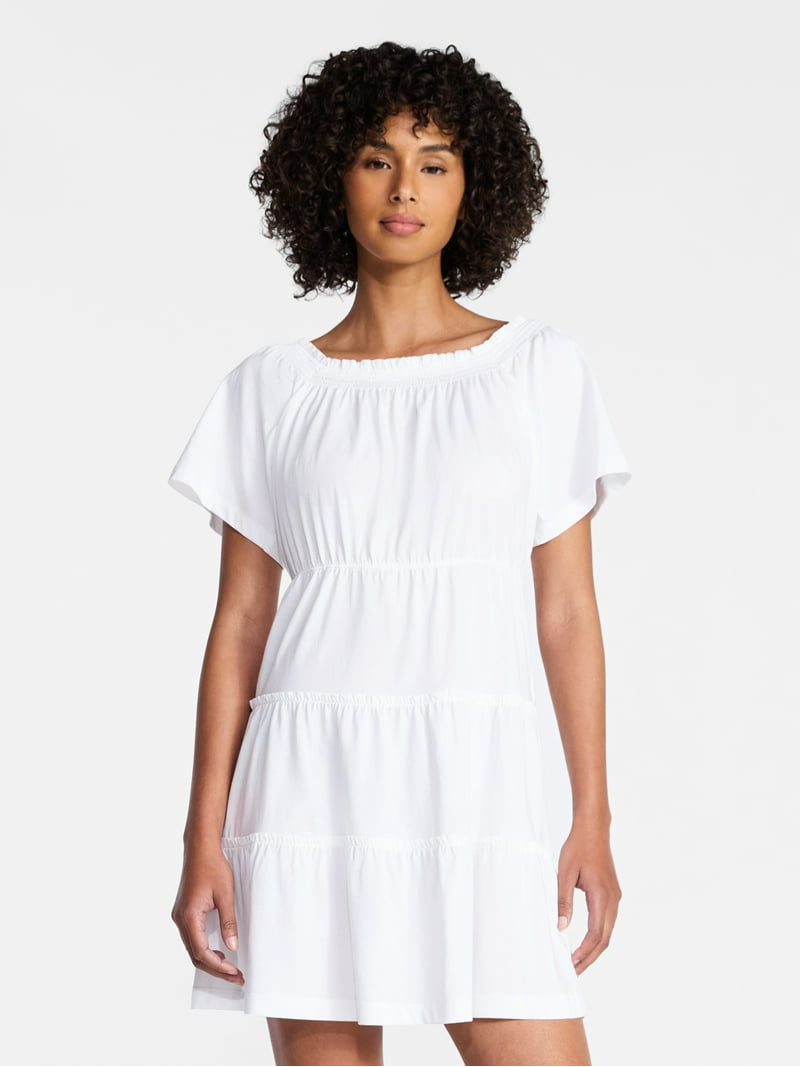 Time and Tru Women's Tiered Cotton Mini Dress with Flutter Sleeves, Sizes Xs-xxxl