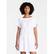 Women's Tiered Cotton Mini Dress with Flutter Sleeves, Sizes XS-XXXL