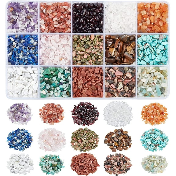 About 3450 Pcs Natural Chip Gemstone Beads Undrilled 15 Styles No Hole Crystals Polishing Crushed Beads Irregular Shaped Loose Stone Beads Jewelry Making Craft Gift 2~8mm for diy