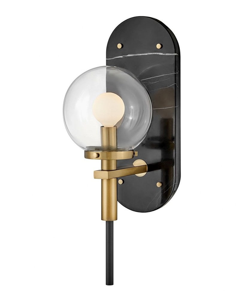 Elegant Black and Heritage Brass Dimmable Wall Sconce with Clear Glass