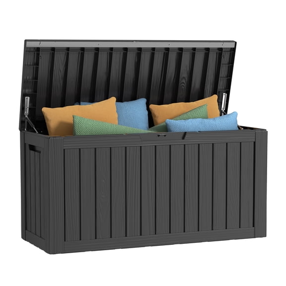 345L/92gallon deck box with Lockable LidDurable Resin Construction Will Not Rust, Dent Or PeelStrong Enough to Sit Two People UV Protected And Weatherproof Steel Supports, crossbars and hydraulic