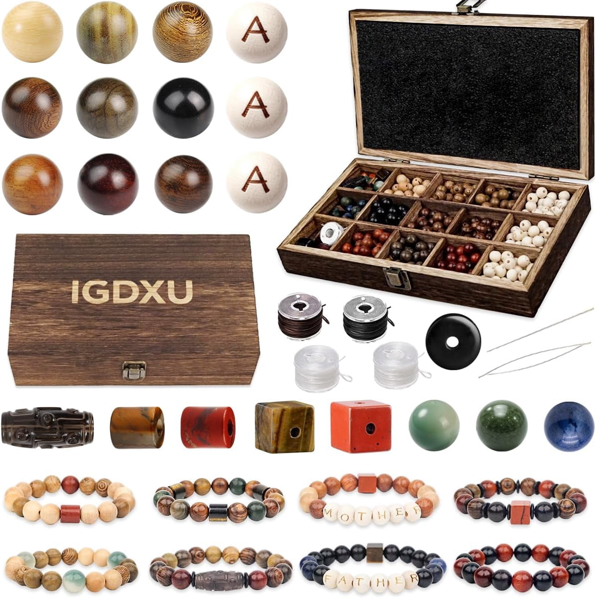 349PCS Wooden Beads Bracelet Making Kit for Adults and Teens, DIY ...