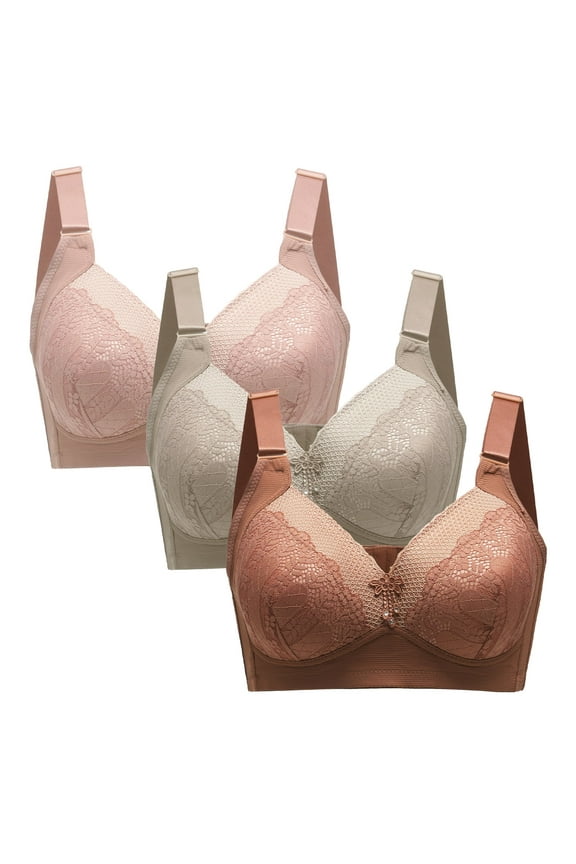 34B Bras for Women 3 Pack Women's Comfort Bra, No Wire Jacquard and Mesh Light Padded Bra B 34B