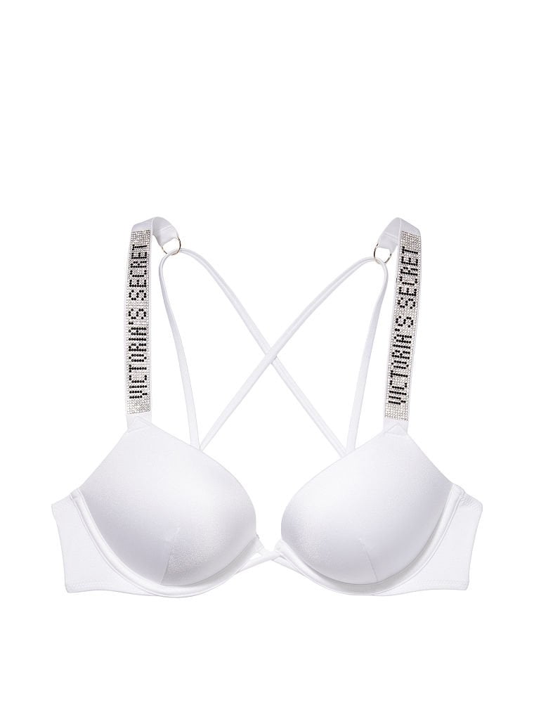 Victoria's Secret Bombshell Lace Longline Bra (White, 34B) at