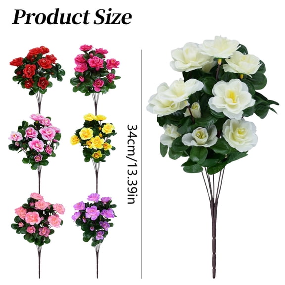 A 34Cm High-Fidelity Azalea With 7 Branches And 21 Heads. Artificial Plastic Azalea Bouquet Branch Sized Handheld Flower Arrangement For Wedding And Decor