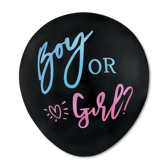 34" Boy or Girl Gender Reveal Black Latex Balloon with Blue or Pink Confetti, by Way To Celebrate