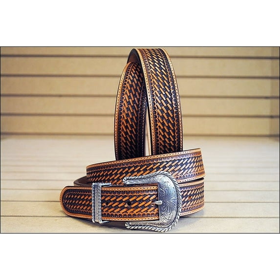Justin Men's Bronco Basketweave Leather Belt Tan 34