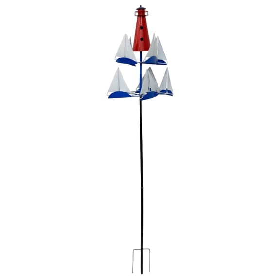 34In Metal Lighthouse Sailboat Pinwheels Garden Stake Weatherproof Wind Spinner Outdoor Rotating Ornament Wear-Resistant Garden Courtyard Lawn Yard Nautical Art Decor For Summer Festival Gift