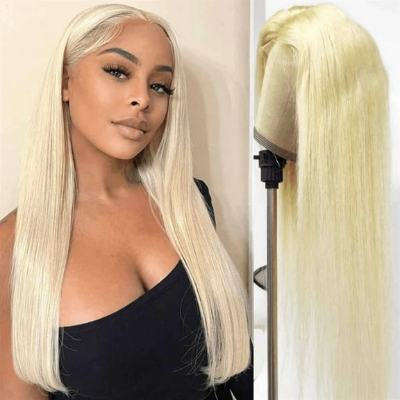 34Inch 613# Lace Front Wig Human Hair Straight Blonde Wig Human Hair 613# 13x4 Lace Front Wig Human Hair 180% Density Pre Plucked Blonde Lace Front Wigs for Women