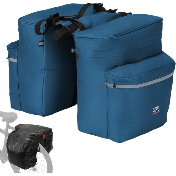 34L Waterproof Bicycle Pannier Bag with Rain Cover for Rear Rack, Blue