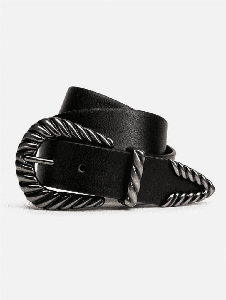 Scenario Women's Belt with Textured Buckle, Black, Sizes S-3XL