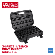 Hyper Tough 34-Piece 1/2-inch Drive Standard and Deep Impact Socket Set, MM