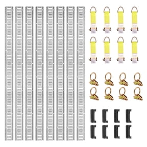 34PCS 5FT E Track Rail Kit with 8 Steel Rails 8 Tie Downs D Rings and End Caps for Secure Cargo Motorcycle and Bike Transport