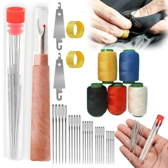 34PCS Big Eye Steel Needles Set, Stainless Steel Needle Hand Sharp Large Tool Cross Stitch Knitting Darning Yarn Long Thin Handmade Quilting Sewing Needles Kit for DIY Sewing Projects