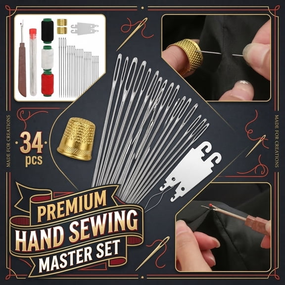 34PCS Big Eye Steel Sewing Needles Kit for Hand Sewing & DIY Crafts