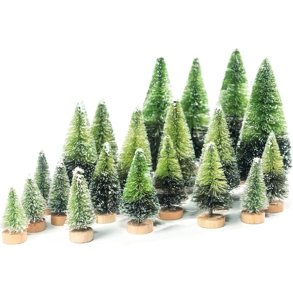 34PCS Mini Sisal Snow Frost Trees, Bottle Brush Trees 5 Sizes Christmas DIY Decoration Home Table Top Decoration Diorama Tree Models