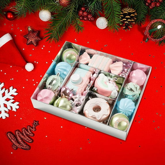 34PCS Pastel Christmas Ornaments Set, Assorted Colorful Candy Cake Giftbox Christmas Balls Ornaments, Shatterproof Xmas Baubles Hanging Decorations for Christmas Tree/Party/Holiday