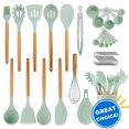 thumbnail image 1 of 34PCS Silicone Cooking Utensils Set, 446°F Heat Resistant Wooden Handle Cooking Kitchen Utensils Spatula Set with Holder for Nonstick Cookware,Dishwasher Safe (BPA Free),Green, 1 of 9