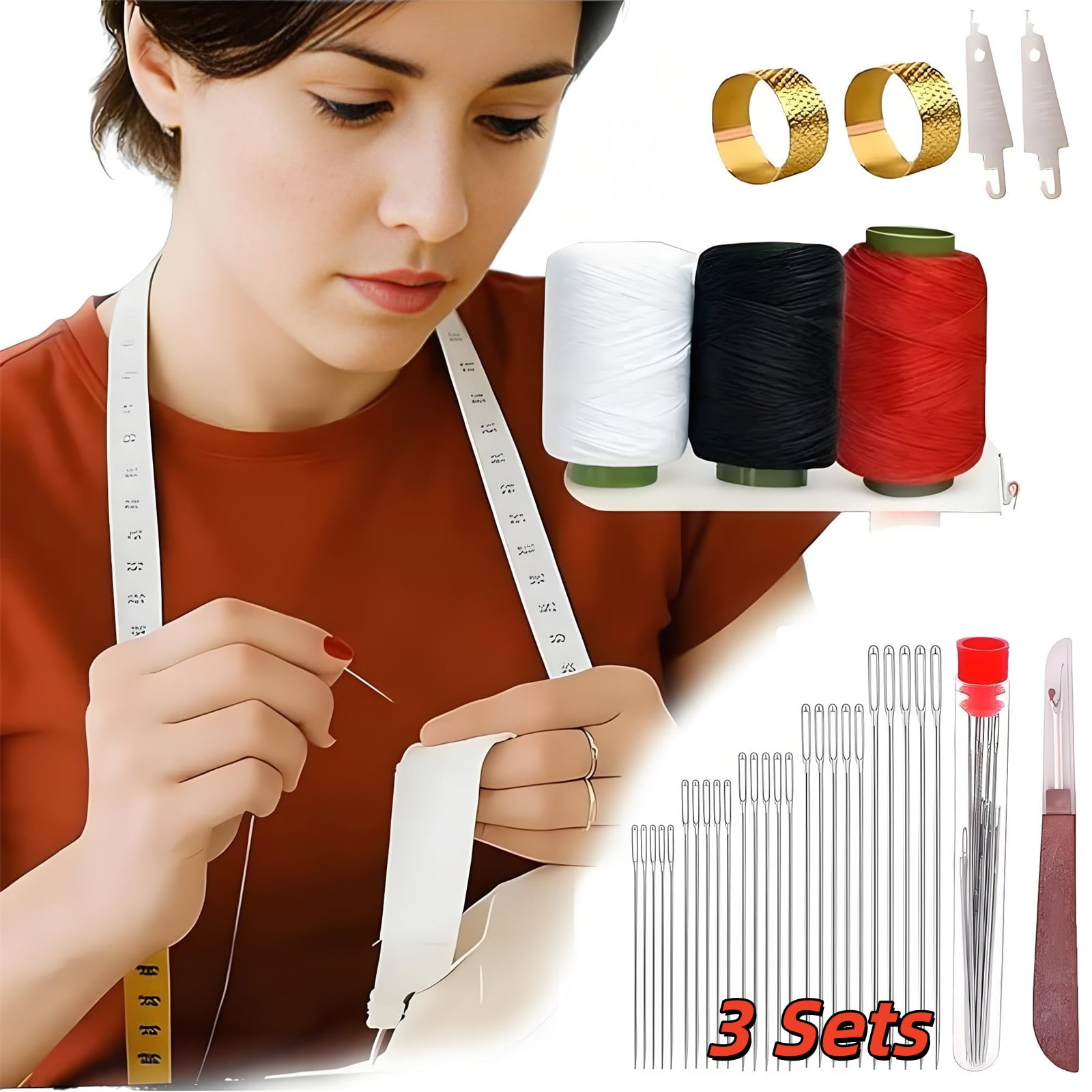 34PCS Stainless Steel Sewing Needles Set,Needles Thread Hand Repair Tools,Multi Purpose Needle and Thread Kit,Portable Beginners Hand Made Craft Set,Professional DIY Lovers(3 Sets)