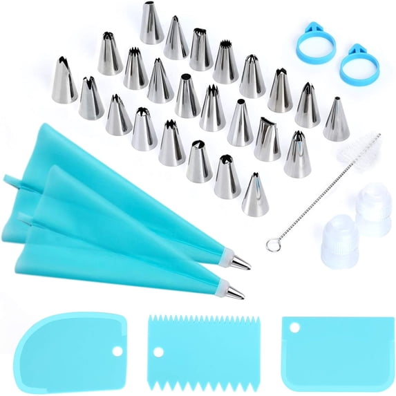 34PCs Cake Decorating Kit–Piping Bags and Tips Set With 24 Stainless ...