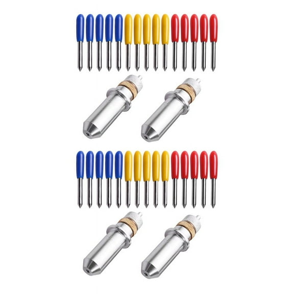 34Pcs/2Set 30/45/60 Degree for Cutting Plotter Vinyl Cutter Blade+Holder Refine Redsail Cutter Blades,10 x 30 degree yellow knife 10 x 45 degree red knives 10 x 60 degree blue knife 4 x tool holder