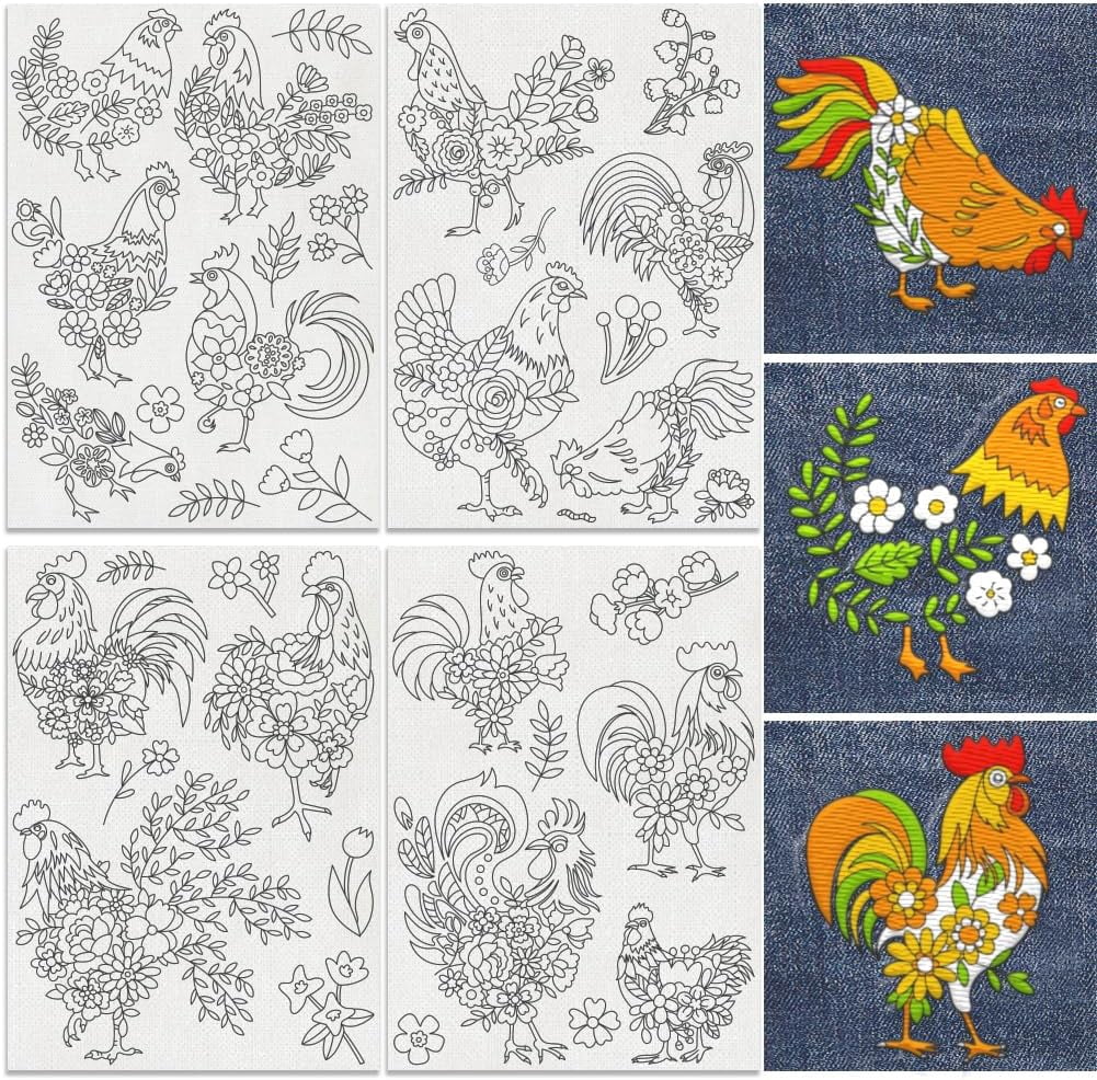 34Pcs Floral Chicken Water Soluble Hand Sewing Stabilizers 8.3"x11.7 ...