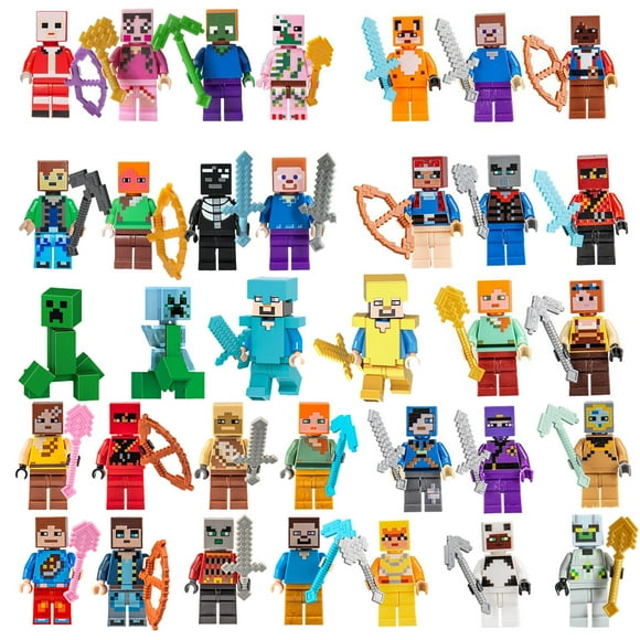 34Pcs Minecraft Mini Action Figures & Accessory, 1.7-in Scale Collectible Toys Playset